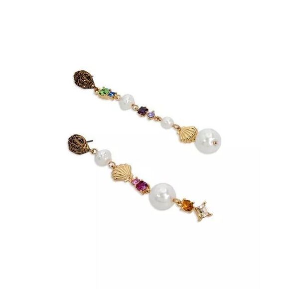 Kurt Geiger Pearl Rhinestone Signature Eagle Shell Linear Earrings - Picture 4 of 7